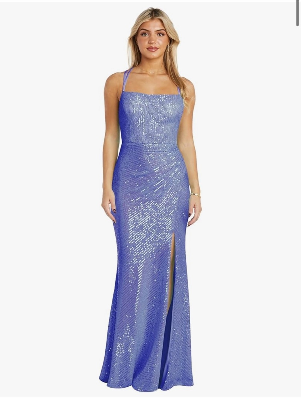 Morgan & Co. Lavender Sequin Maxi Prom Dress with Side Slit